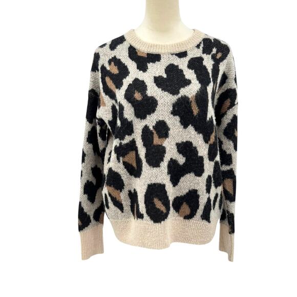 Gianni Bini Sweaters - Gianni Bini Tan & Black Leopard Print Mohair Wool Blend Knit Pullover Sweater